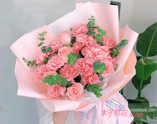 11朵粉色康乃馨搭配粉玫瑰